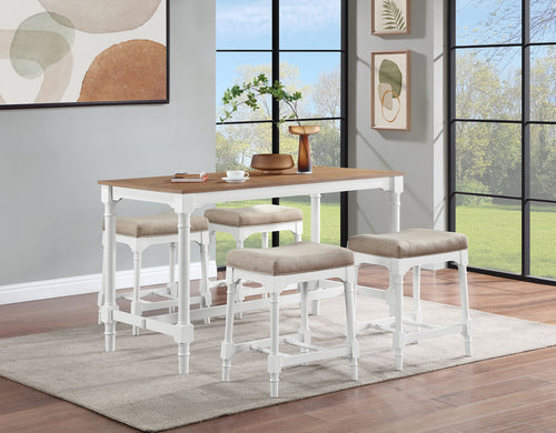 COASTER 5 PC COUNTER HEIGHT DINING SET (BROWN/WHITE)