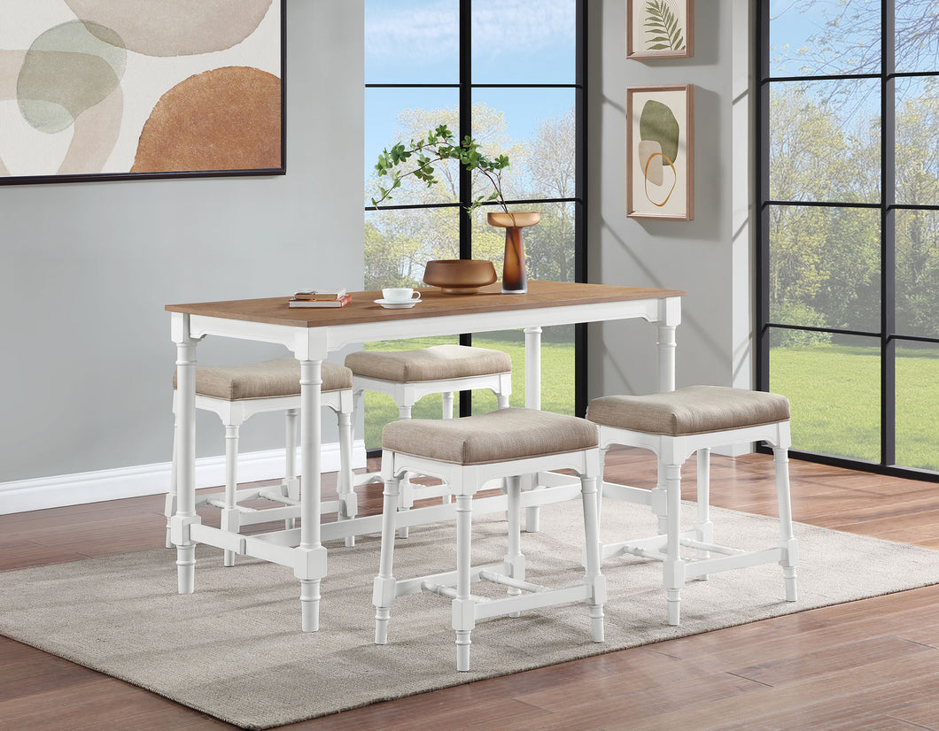 COASTER 5 PC COUNTER HEIGHT DINING SET (BROWN/WHITE)