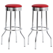 Load image into Gallery viewer, Coaster Retro Upholstered Metal Swivel Bar Stool Red (Set of 2)