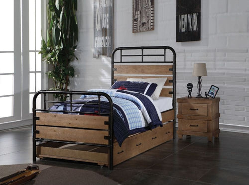 Acme Adams Antique Oak & Gunmetal Twin Bed - HB & FB