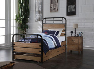 Acme Adams Antique Oak & Gunmetal Twin Bed - HB & FB