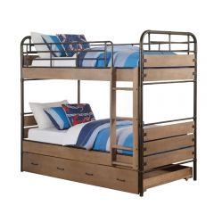 Acme Adams Antique Oak & Gunmetal Bunk Bed (T/T) w/Trundle (Twin)
