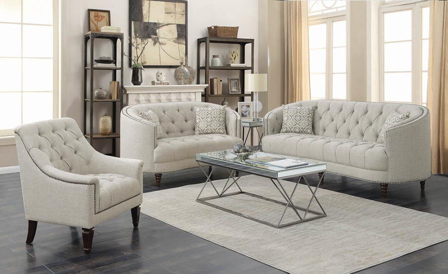 Coaster Avonlea Trim Grey Upholstered Sofa Set (3 PC)