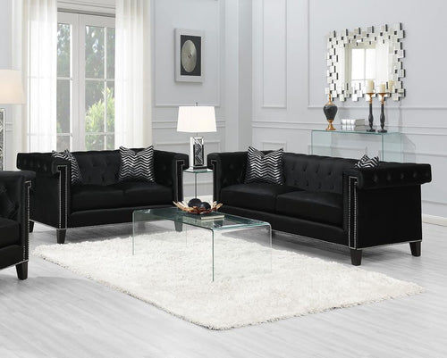 Coaster Reventlow Upholstered Tufted Black Living Room Set (sofa and loveseat)