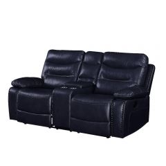 Acme Aashi Navy LeatherGel Match Motion Loveseat w/Console