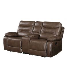 Acme Aashi Brown LeatherGel Match Motion Loveseat w/Console