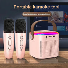 Load image into Gallery viewer, Microphone Karaoke Machine Bluetooth Speaker With 2 Wireless Mic RGB Light Home Family Singing Speaker