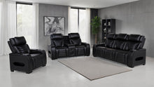 Load image into Gallery viewer, Coaster Zuma 3-piece Faux Leather Dual Power LED Sofa Set Black
