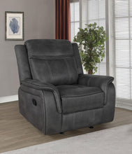 Load image into Gallery viewer, Coaster Lawrence Upholstered Padded Arm Glider Recliner Charcoal