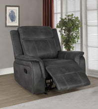 Load image into Gallery viewer, Coaster Lawrence Upholstered Padded Arm Glider Recliner Charcoal