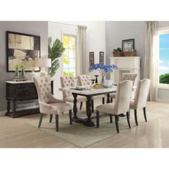 Acme Gerardo White Natural Marble Top & Weathered Espresso Dining Table