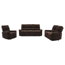 Load image into Gallery viewer, Coaster Navarro 3-piece Upholstered Reclining Sofa Set Dark Brown