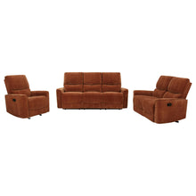 Load image into Gallery viewer, Coaster Navarro 3-piece Upholstered Reclining Sofa Set Burnt Orange