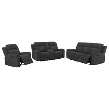 Load image into Gallery viewer, Coaster Brentwood 3-piece Upholstered Reclining Sofa Set Charcoal