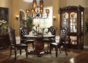 Acme Vendome Cherry & Clear Glass Round Dining Table