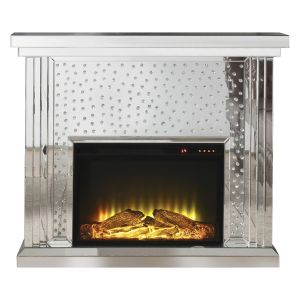 Acme Nysa Mirrored & Faux Crystals Fireplace