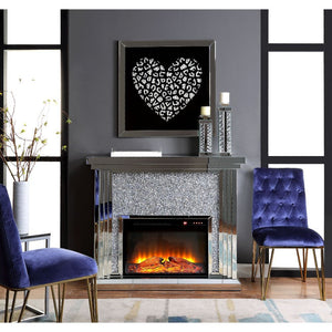 Acme Noralie Mirrored & Faux Diamonds Fireplace