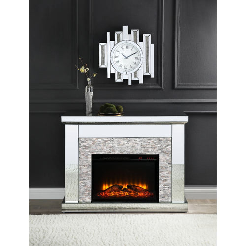 Acme Laksha Mirrored & Stone Fireplace