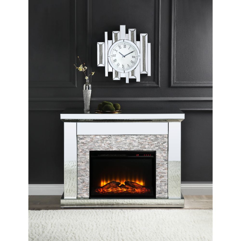 Acme Laksha Mirrored & Stone Fireplace