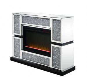 Acme Noralie Mirrored & Faux Diamonds Fireplace