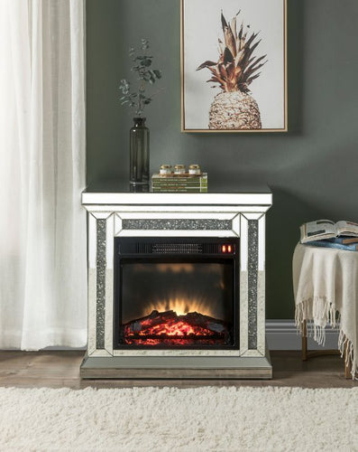 Acme Noralie Mirrored & Faux Diamonds Fireplace