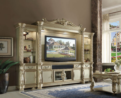 Acme Vendome II Gold Patina & Bone Entertainment Center