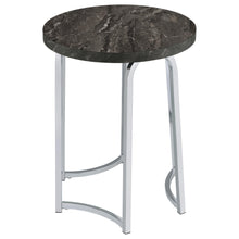 Load image into Gallery viewer, Coaster Barcelo Round Faux Marble Top Metal Side Table Grey