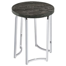 Load image into Gallery viewer, Coaster Barcelo Round Faux Marble Top Metal Side Table Grey