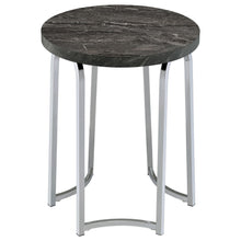 Load image into Gallery viewer, Coaster Barcelo Round Faux Marble Top Metal Side Table Grey