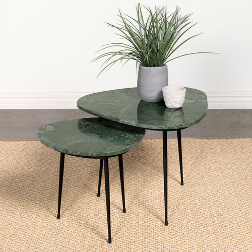 COASTER 2 PC NESTING TABLES (GREEN MARBLE/BLACK)