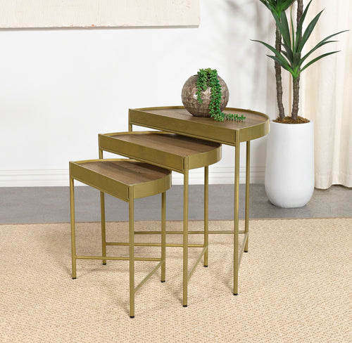 COASTER 3 PC NESTING TABLES (BROWN/GOLD)