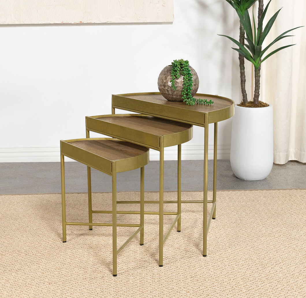 COASTER 3 PC NESTING TABLES (BROWN/GOLD)