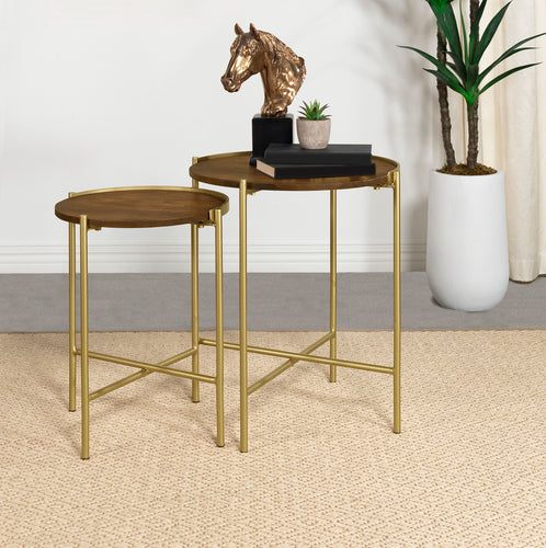 COASTER 2 PC NESTING TABLES (DARK BROWN/GOLD)