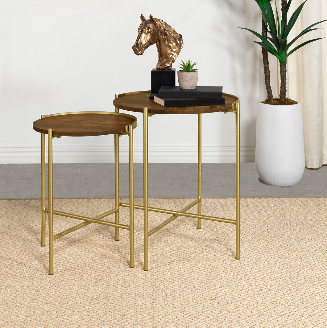 COASTER 2 PC NESTING TABLES (DARK BROWN/GOLD)