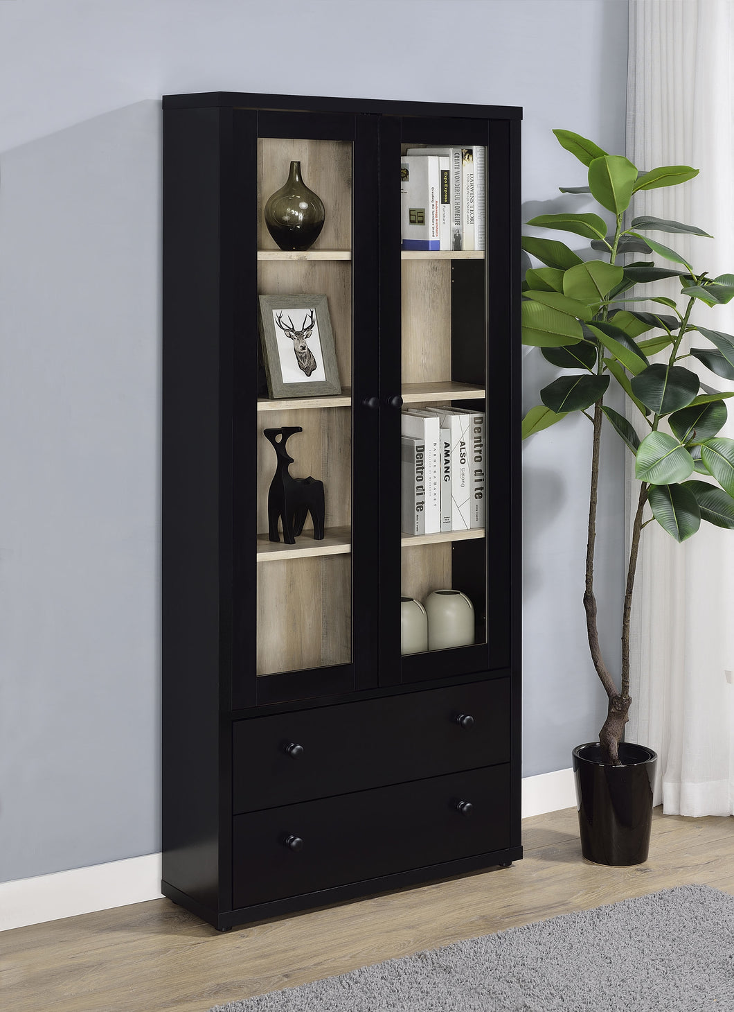 COASTER ACCENT CABINET (BLACK/DISTRESSED PINE)