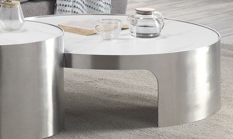 Acme Abilene Engineered Marble & Brush Silver  Nesting Cocktail 2 Pc Sets-Frame (Big)