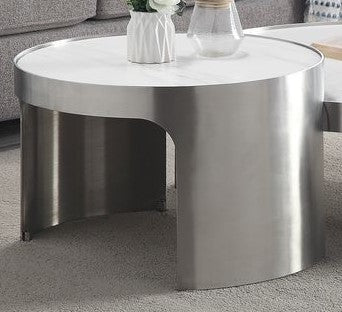 Acme Abilene Engineered Marble & Brush Silver  Nesting Cocktail 2 Pc Sets-Frame (Small)