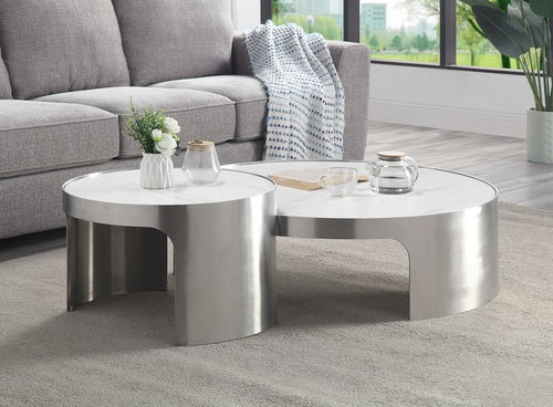 Acme Abilene Engineered Marble & Brush Silver  Nesting Cocktail 2 Pc Sets-Table Top (Big)
