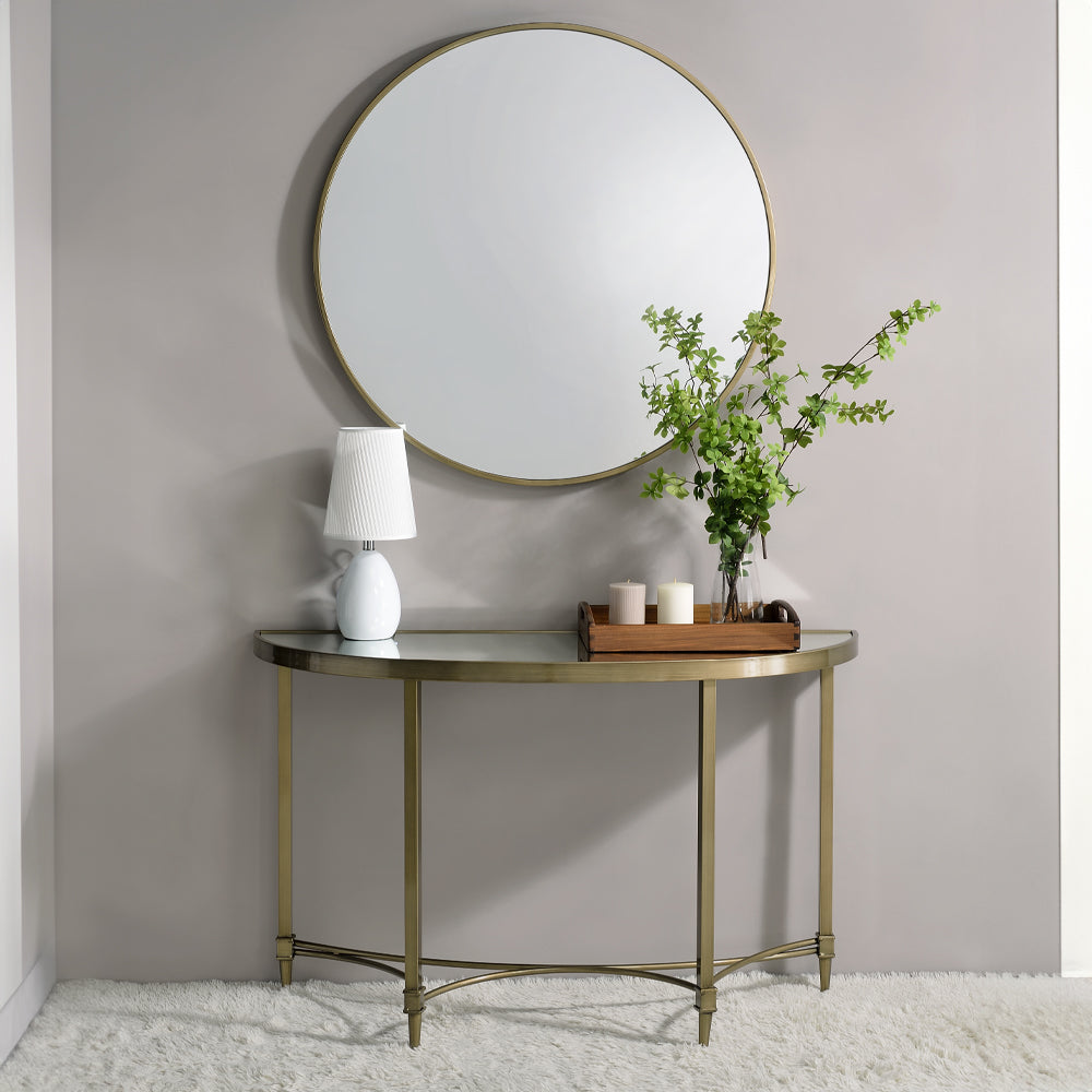 Acme Aditya Mirrored & Antique Brass  Console Table w/Mirror