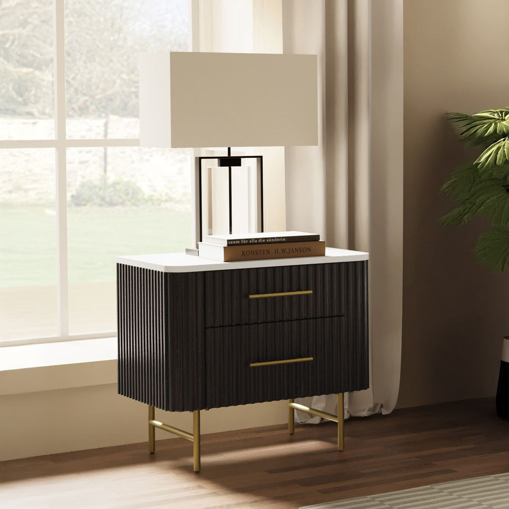 Acme Clayten Engineering Marble Top & Espresso  Nightstand w/Marble Top