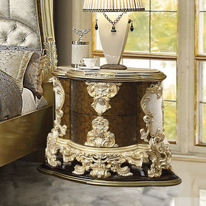 Acme Desiderius Antique Gold & Hand Paint Brown Nightstand