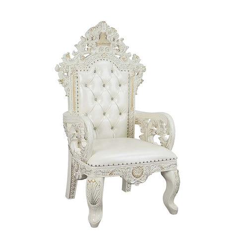 Acme Adara Pearl White Synthetic Leather & Antique White  Arm Chair (Set-2)