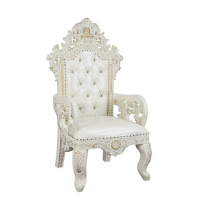 Acme Adara Pearl White Synthetic Leather & Antique White  Arm Chair (Set-2)