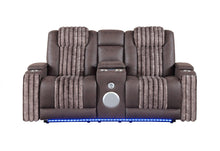 Load image into Gallery viewer, Global Furniture U8000 Brown Pwr Console Rec Loveseat W/Phr, Led And Speaker