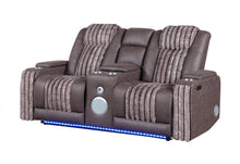 Load image into Gallery viewer, Global Furniture U8000 Brown Pwr Console Rec Loveseat W/Phr, Led And Speaker