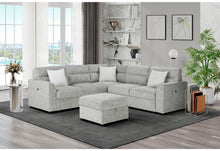 Load image into Gallery viewer, Global Furniture U9401 Nickel Sofa Bed Sectional With 3 Pillows And Ottoman