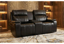 Load image into Gallery viewer, Global Furniture U8880 Black Leather Power Console Reclining Loveseat With Cooler