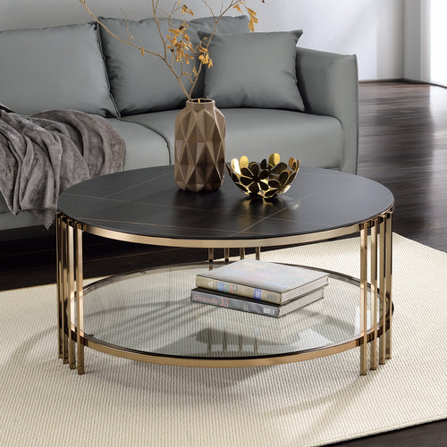 Acme Abisha Sintered Stone Top & Champagne  Coffee Table