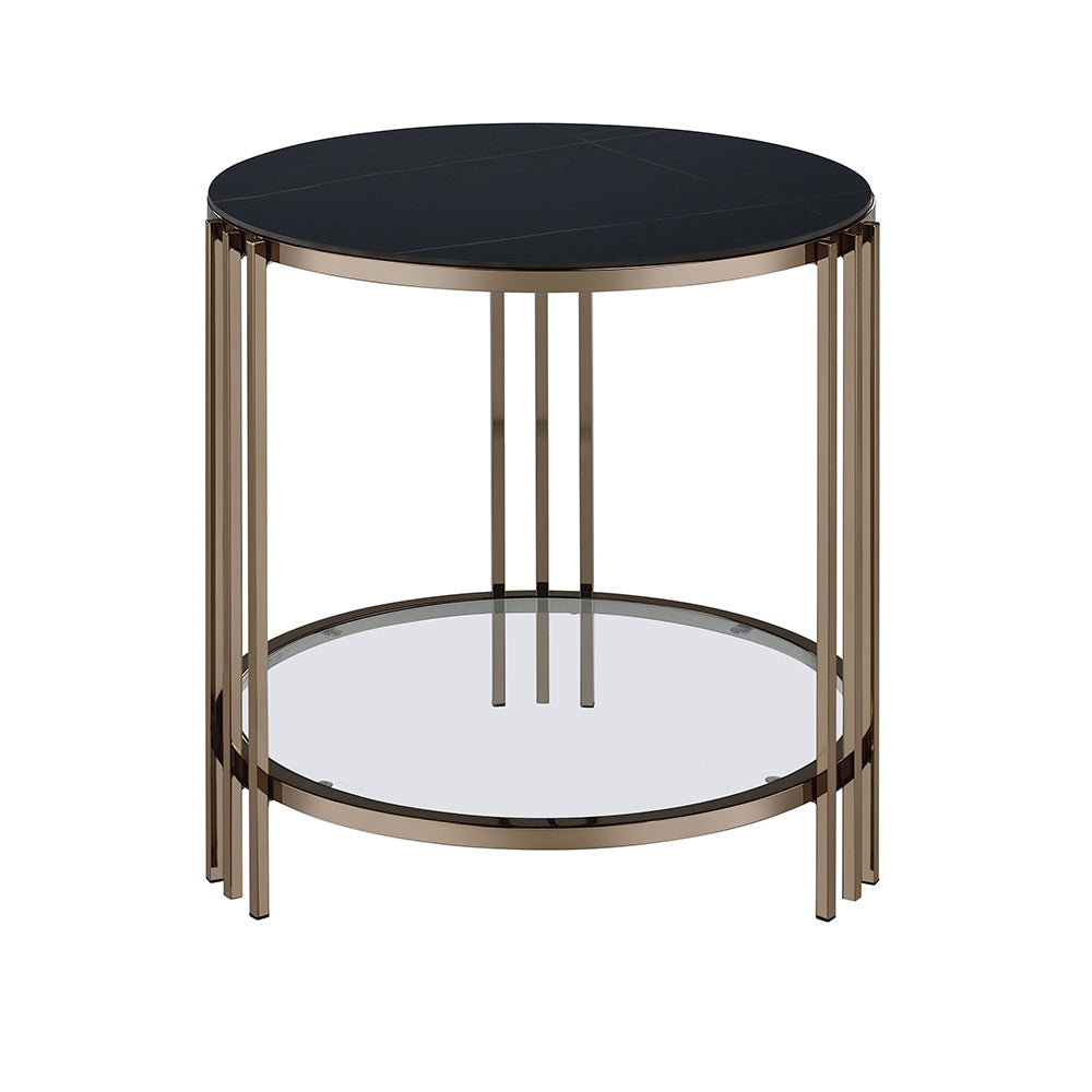 Acme Abisha Sintered Stone Top & Champagne  End Table