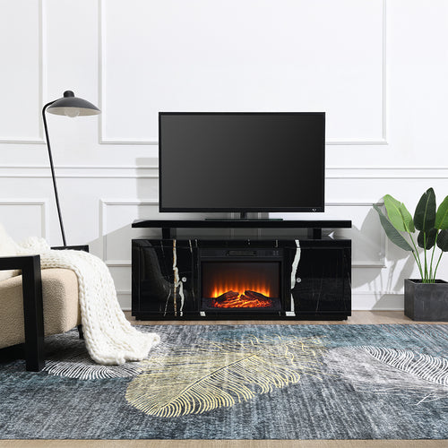 Acme Drisana Black Mirrored  TV Stand w/Fireplace